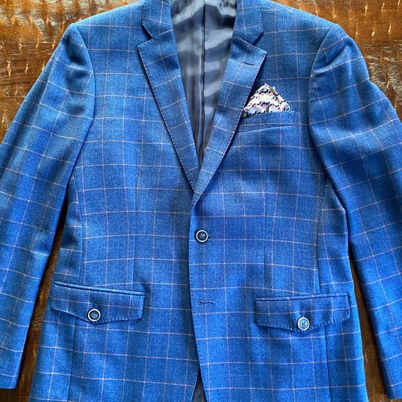 Suits & Blazers | Custom Mens Blazer Blue Plaid With Salmon Detail ...